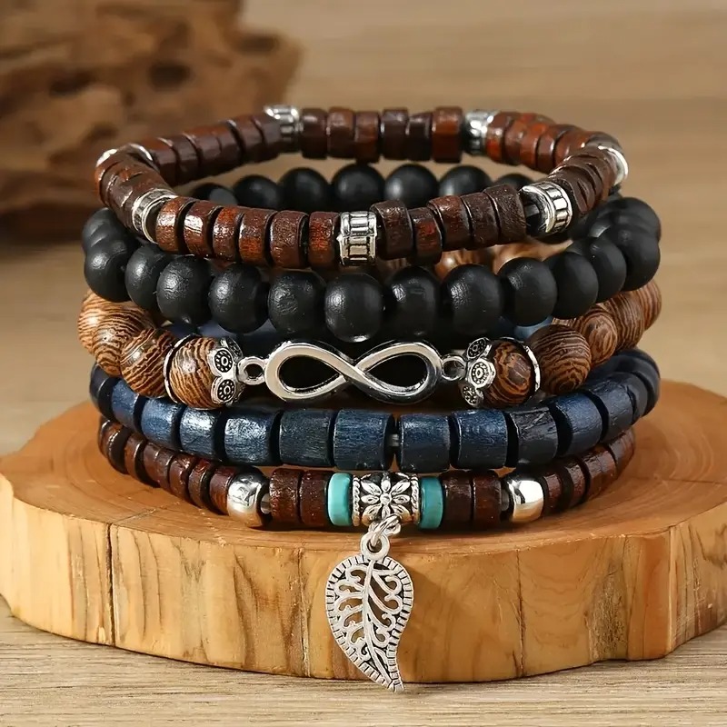 41 قطعة الخشب الطبيعي مطاطا مط - مراجعة Bead Bracelet Men وسعره